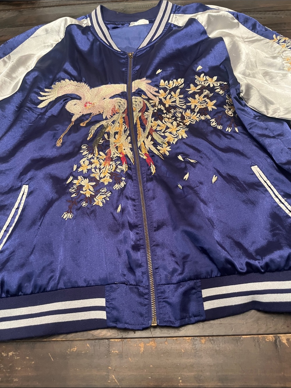 Standard Issue Navy Satin Jacket with White Label Detail